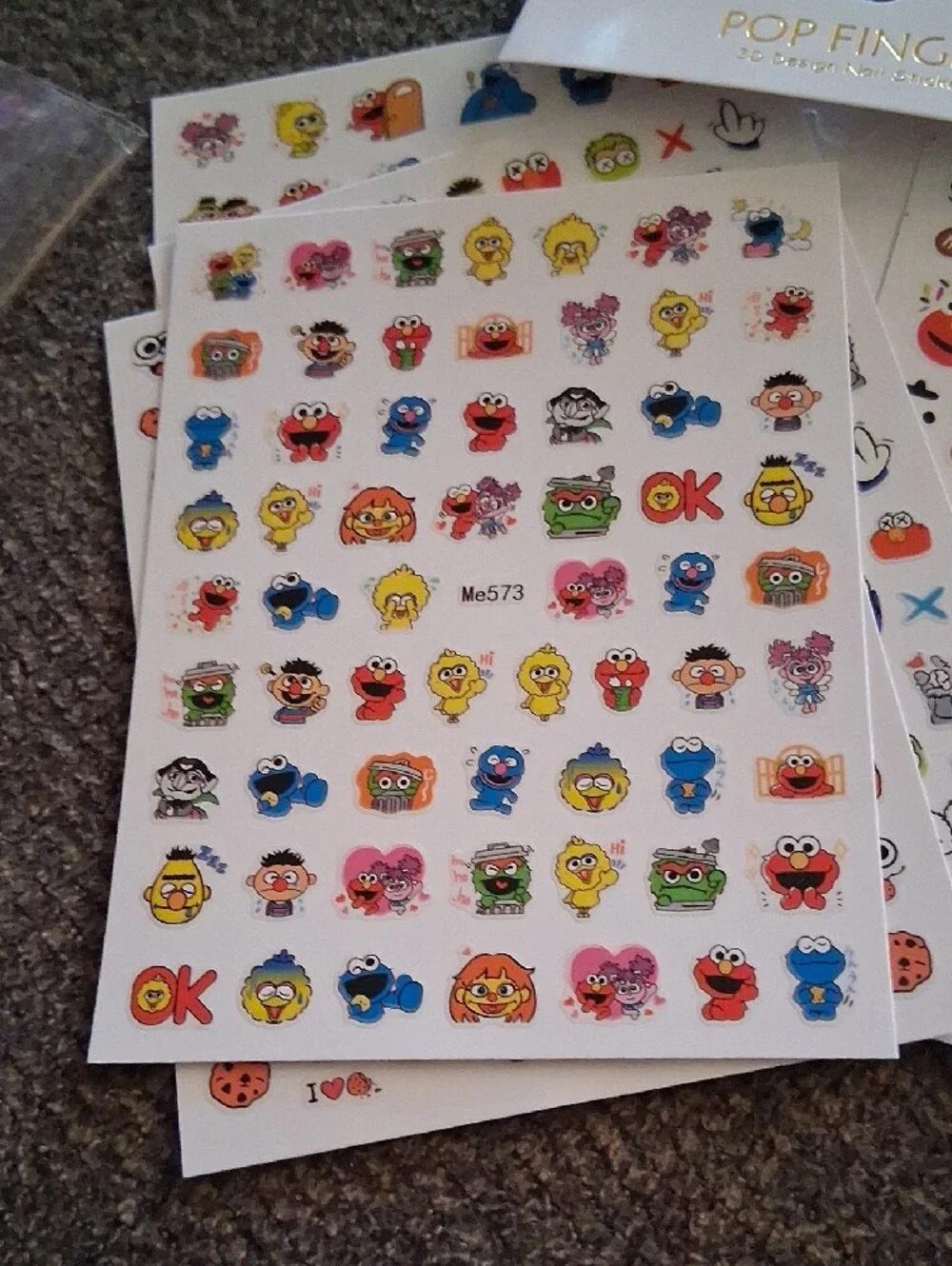 Pop Finger 3D Design Nail Stickers Includes 6 Sheets